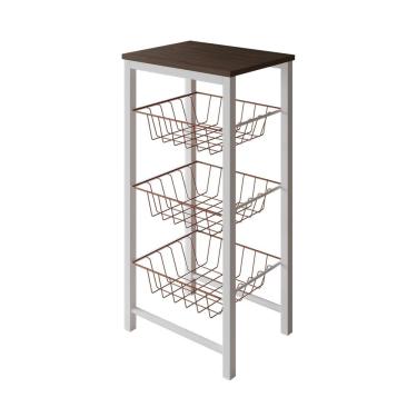 Imagem de Fruteira De Chão Cozinha Montada Aço Branco Cesto Cobre Tampo Amêndoa Roma Cor: Branco