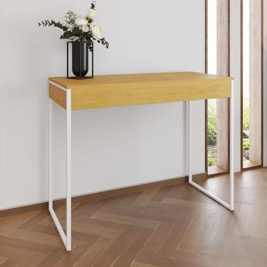 Imagem de Aparador Industrial Retangular Califórnia Canela 137X40Cm Base Ferro Branco Cor: Canela