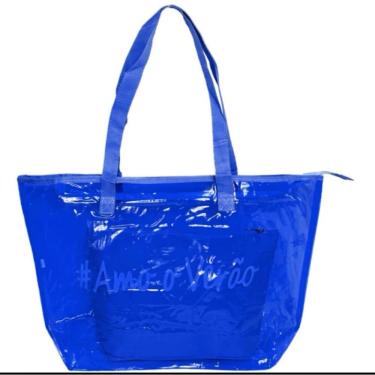 Imagem de Bolsa Sacola Amo O Verão De Silicone Leve De Ombro Com Alça Confortável De Praia Passeios azul