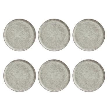 Imagem de Conjunto De Pratos Rasos Porto Brasil Linhas Pistache 6 Pçs Bege