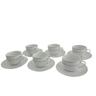 Imagem de Conjunto Xícaras Com Pires Chá 220ml 12 Peças Fio Prata Duplo