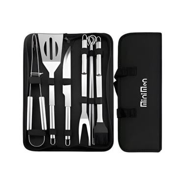 Imagem de Jogo De Utensílios Para Churrasco 9 Peças De Aço Inox Com Bolsa Para Carregar