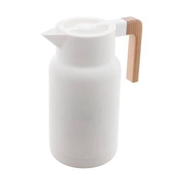 Imagem de Garrafa Térmica Wood Fashion Branca Cabo Madeira Santorini 1 Litro - Viva Flor