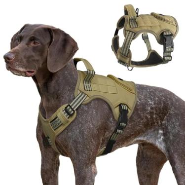Imagem de Peitoral tático para cães grandes, colete de serviço militar resistente com alça de controle e 4 adesivos, peitoral ajustável refletivo macio acolchoado para treinamento, caminhada, caminhada (marrom