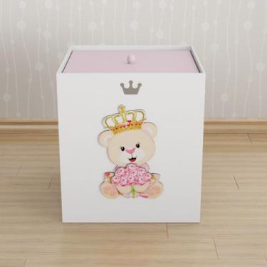 Imagem de Lixeira Kit Higiene MDF c/ Tampa Quarto Infantil Ursa Floral - Neném n