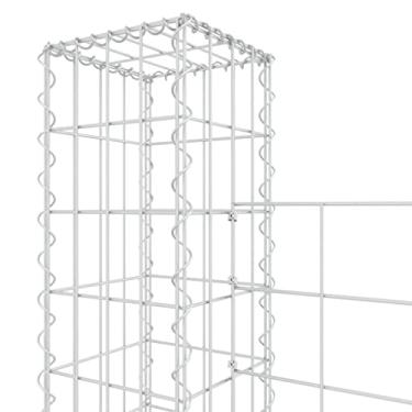 Imagem de Cesta de gabião de ferro de 140 x 20 x 150 cm com 2 pinos, parede de contenção de rocha, ferramenta de paisagismo externo para projetos de jardim, cor prata, fácil montagem