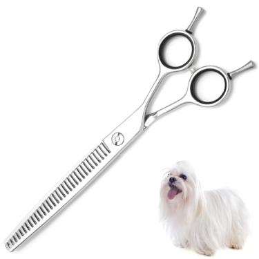 Imagem de 32 dentes VG10 tesoura de cão de aço para cuidado, tesoura de corte de animais de estimação de 7 polegadas, tesoura de diluição de 30% para cães, gatos e outros animais de estimação