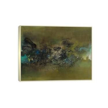 Imagem de Zao Wou-ki Pintura famosa abstrata - imagem de arte em tela - arte de parede para sala de estar - reprodução de impressões (sem título 6) moldura prata 20x25cm-8x10in