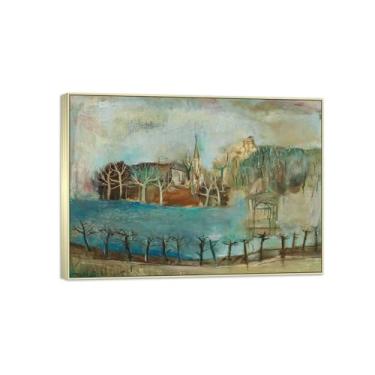 Imagem de MUHJDYC Zao Wou-ki Pintura famosa abstrata - imagem de arte em tela - arte de parede para sala de estar - reprodução de impressões (sem título 2) 50x70cm-19x27in moldura prata