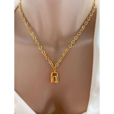 Imagem de Colares chocker modelo cadeado folheado a ouro e prata - Dondocas.Biju