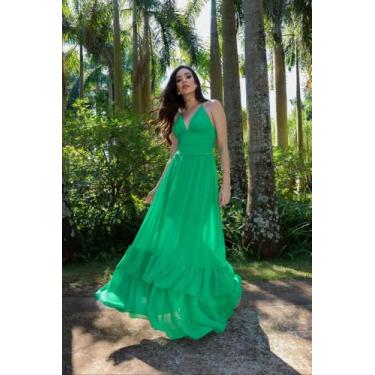 Imagem de Vestido Feminino Longo Verde em Crepe - Tamanho M, G.