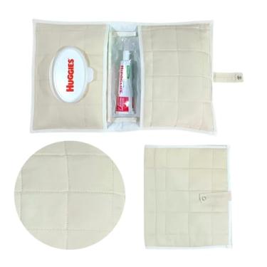 Imagem de Porta Fraldas Lenço Umidecido Pomada Portátil Para Bebê Menina Menino Feminino Masculino (Bege)