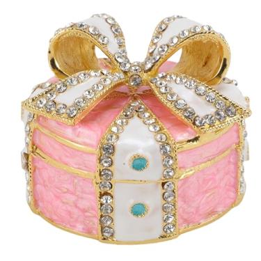 Imagem de Asixxsix Porta-joias com nó em ar co, mini porta-joias esmaltado em liga de zinco, organizador de jo ias com brincos e anéis de str ass para mulheres, meninas, casamento (Branco rosa)