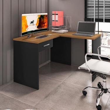 Imagem de Mesa Em L Com Gaveta Nikola Preto Trama Freijó