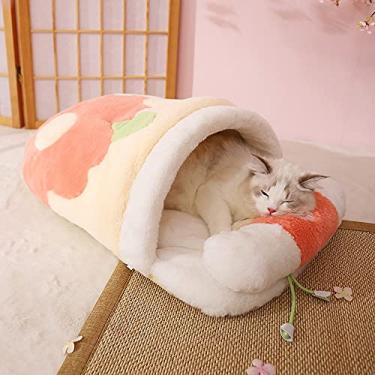 Imagem de Linda cama de gato para ambientes internos, barraca coberta de casa de gato fofa para cães com travesseiro acolchoado lavável removível, caverna de gato, cama de cachorro com capa de caverna, cama de