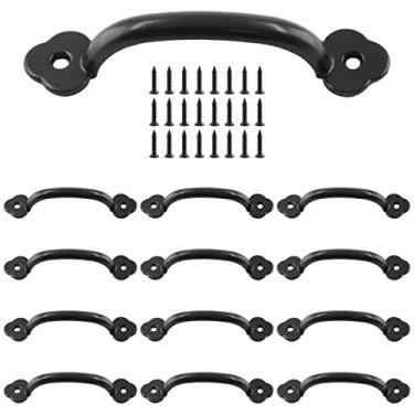 Imagem de Murtenze 12 peças de maçaneta de porta de 10 cm puxadores de portão pretos puxadores antigos, maçanetas de porta deslizante de liga de zinco flor de ameixa puxadores de gaveta para armário, gaveta, guarda-roupas (orifício de 8 cm para orifício)