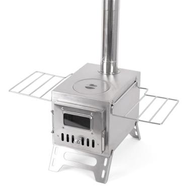 Imagem de CIADAZ Acampamento ao ar livre Fogão a lenha Queimador de lenha Aquecedor dobrável de aço inoxidável com For Tenda Janela de fogo Pátio Lareira Fogueira Cozinhar Ideal para piqueniques