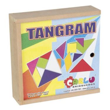 Imagem de Tangram 10 jogos em madeira 70 peças caixa c tampa educativo - CARLU