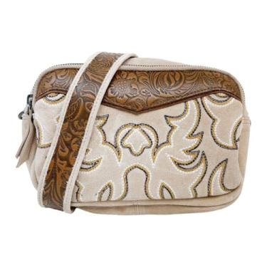 Imagem de Myra Bag Bolsa de ombro feminina de couro ocidental – Bolsa transversal estilo vaqueira Boho Country, Bege, Ocidental