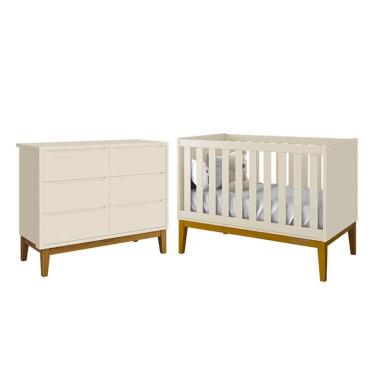 Imagem de Jogo de Quarto Infantil Classic Cômoda 6 Gavetas e Berço com Pés Amadeirado - Reller Móveis Areia Fosco