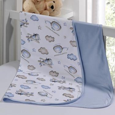 Imagem de Cueiro Duplo Tecebem Baby Kim Malha 100% Algodão Estampado Kinder 80cm X 90cm Azul