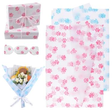Imagem de HICOHAND Folhas de papel de seda para embrulhar presentes, folhas 100p azul e rosa papel de seda de pata de cachorro papel de embrulho para embalagem de saco de presente faça você mesmo artesanato