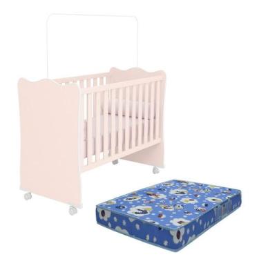 Imagem de Berço Doce Sonho com Rodízios e Colchão Baby Physical - Qmovi, Rosa Ac