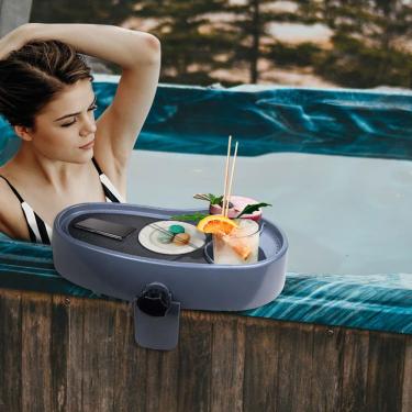 Imagem de Yunir Bandeja de banheira de hidromassagem, bandeja de servir de banheira ajustável antiderrapante, mesa de banheira de hidromassagem, suporte de bebida, bandeja de spa para banheira de hidromassagem,