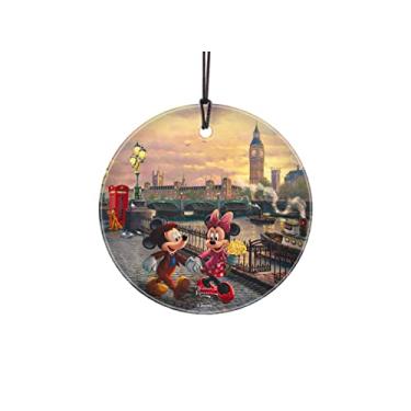 Imagem de Disney – Mickey e Minnie Mouse – Londres – Thomas Kinkade Studios – Acessório de impressão de vidro suspenso Starfire Prints de 8,9 cm – Oficialmente licenciado colecionável | Bolsa de presente de