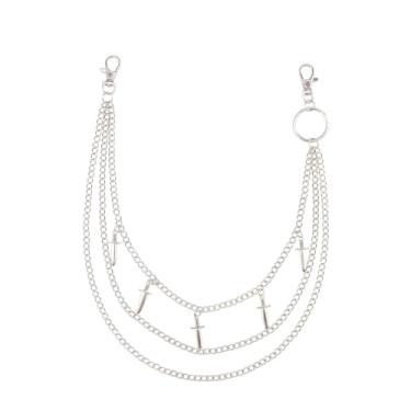 Imagem de Corrente de calça punk gótica com pingente de espada em camadas para mulheres e homens, gótico, prata, canivete de ganga, cinto, corrente, Harajuku, carteira de rua, bolso, bolso na cintura