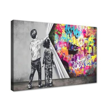 Imagem de Novatique Banksy Wall Art Graffiti Wall Decor Street Art Picture Prints Atrás da Cortina Pintura Pop Art Decoração de Parede Graffiti Art Posters Pronto para Pendurar na Sala de Estar Quarto, 30 x 40