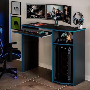 Imagem de Mesa Para Escrivaninha Home Office Gamer - Preto E Azul