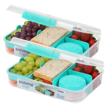 Imagem de Sistema TO GO Bento Box Create Lancheiras escolares de 1,48 L com compartimentos e panela de lanche sem BPA, 2 unidades, azul-petróleo
