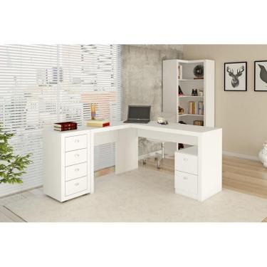 Imagem de Escritório com Mesa para Computador e Armário Canto Branco - FdECOR