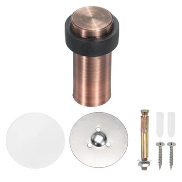 Imagem de PATIKIL 1 conjunto de batentes de porta redondos, batente de porta de aço inoxidável de 80 mm cunha cilindro de metal autoadesivo com parafuso para parte inferior do piso da porta interna, tom de