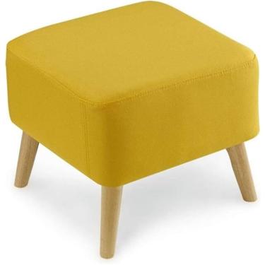 Imagem de Puff Quadrado Suporte De Madeira Estofado Puff Cadeira Banqueta Capa De Tecido 4 Pernas E Capa De Linho Removível, Yellow, One Size