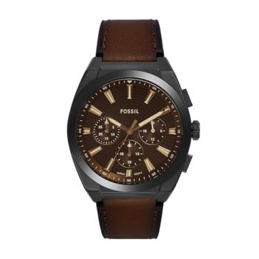 Imagem de Fossil Relógio masculino Everett cronógrafo de couro marrom, Marrom
