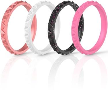 Imagem de ThunderFit Alianças de Casamento Finas em Silicone para Mulheres (sem metal/pedra) – Anéis Empilháveis de Diamante Triangular – 2,5mm largura, 2mm espessura – Pacote 1/4/8/12/16