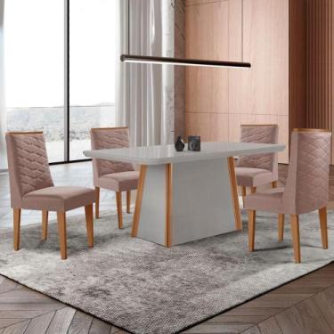 Imagem de Mesa De Jantar Diane 120cm Tampo Mdf Vidro 4 Cadeiras Safira Moderna L