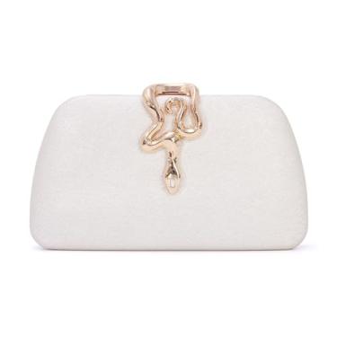 Imagem de GOKTOW Bolsa clutch rígida com glitter - Bolsa noturna com detalhes em serpente dourada para mulheres, casamentos formais, festas de formatura, Branco, Small