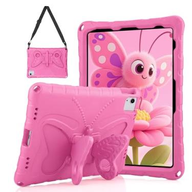 Imagem de YEBOLU Capa infantil para iPad 10ª geração 2022 10,9 com alça de ombro com suporte de borboleta, desenho kawaii, para meninas e mulheres, design leve para iPad 10, rosa vermelha