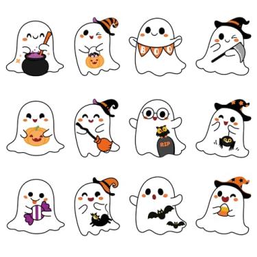 Imagem de Anwyll Adesivos de fantasma de Halloween - adesivos fofos de fantasma Boo para decoração de festa de Halloween envelope selo cartão infantil adulto (laranja)