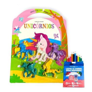 Imagem de Kit Livro De Colorir + 5 Mini Unicórnios + 12 Lápis De Cor - Todolivro