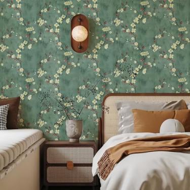 Imagem de Adesivo de esmeralda estilo retrô flor de pêssego PVC autoadesivo papel de parede fundo adesivo de móveis de parede - Esmeralda-45 * 500 cm