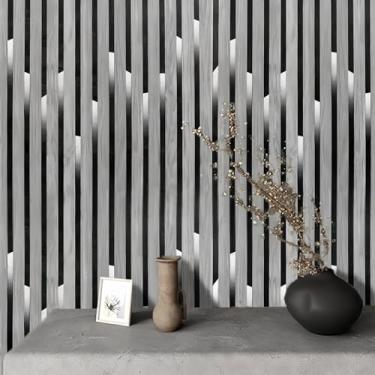 Imagem de ESSMOKO Papel de parede de PVC autoadesivo 3D Grid Stripe Sala de Estar Quarto Loja Escritório Café Fundo Papel de Parede Streamer Cinza Escuro 45 * 950 cm