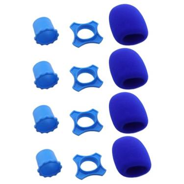 Imagem de ZQIY 4 conjuntos de kit de proteção de microfone de mão sem fio anti trepidação anti rolo anel de silicone tampa inferior barra suporte capa esponja vento azul manga à prova de spray descartável
