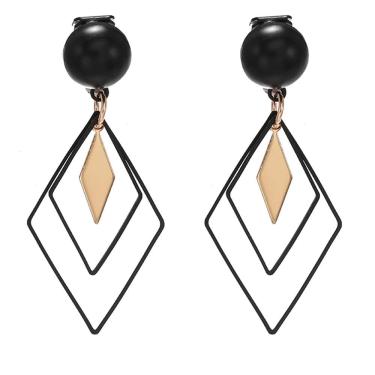 Imagem de Brinco Feminino Longo Losango Preto e Dourado Luxo Pressão