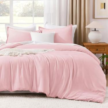 Imagem de Litanika Edredons rosa super king, conjunto de cama leve e sólido, 3 peças, conjunto de cama fofo para todas as estações (edredom de 300 x 300 cm e 2 fronhas)