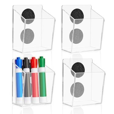 Imagem de YEUIKERR Pacote com 4 marcadores magnéticos para quadro branco, porta-canetas magnéticas de acrílico transparente apagável a seco para geladeira, armário, escritório, casa