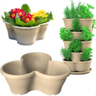 Imagem de Vaso Treviso Cinza Empilhável Jardim Vertical 11L Borda Anti Formiga para Plantas Ornamentais, Hortas, Frutas, Temperos, Suculentas e Flores
